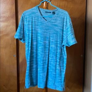 Perry Ellis Blue White Stripes V-Neck